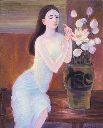 Thiếu nữ bên hoa sen