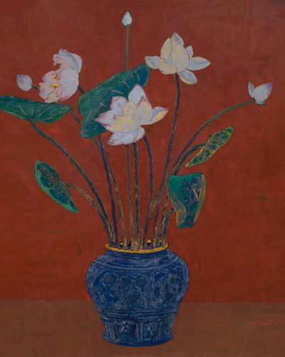 Hoa sen nền đỏ