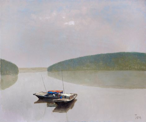 Closing of a day on river