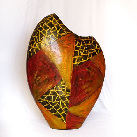 IA Crafts Oval Multicolor Vietnamese Lacquer Vase with Mosaic Design