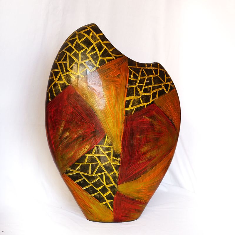 IA Crafts Oval Multicolor Vietnamese Lacquer Vase with Mosaic Design
