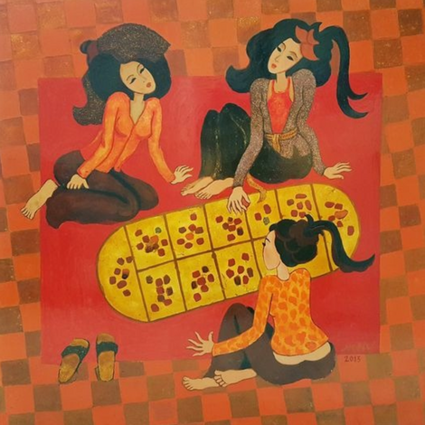 Thiếu nữ chơi ô ăn quan